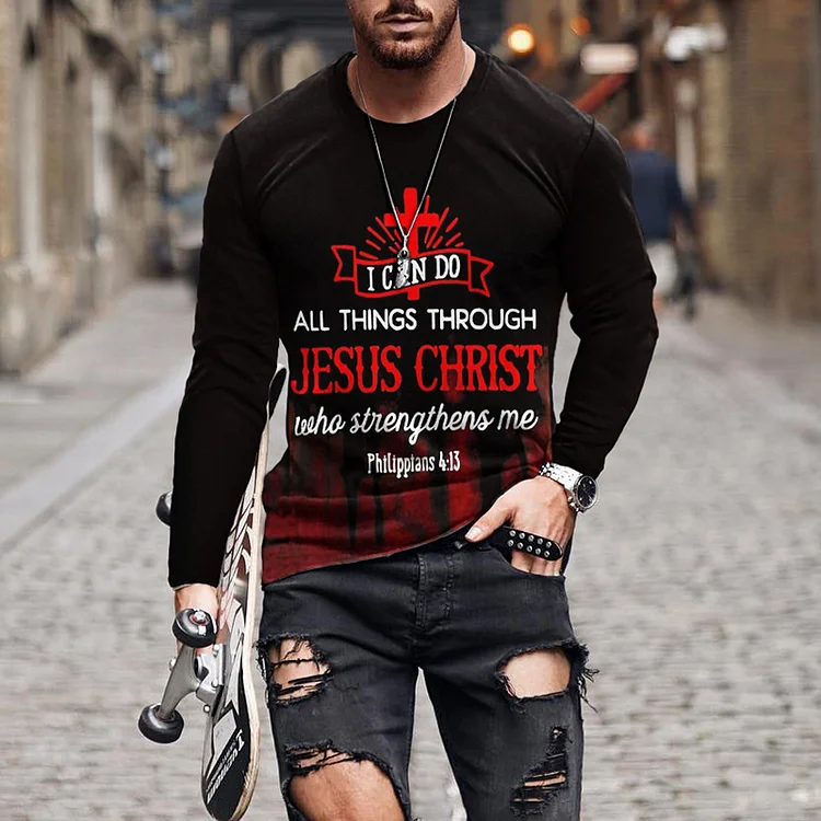 BrosWear Men's Cross Letter Casual Long Sleeve T-Shirt