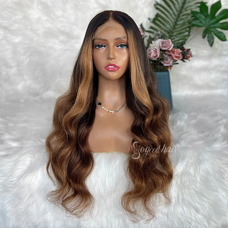Georgina| Ombre Coffee Brown with Honey Brown Raw Hair Wig