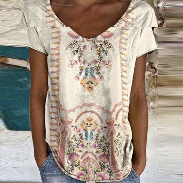 VChics Retro Tribal Print Casual Short Sleeve T-Shirt