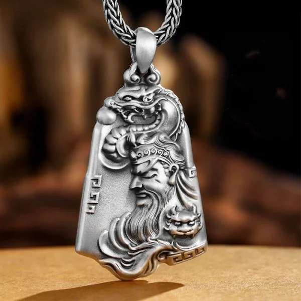 Sterling Silver Guan Gong Dragon Pendant Necklace