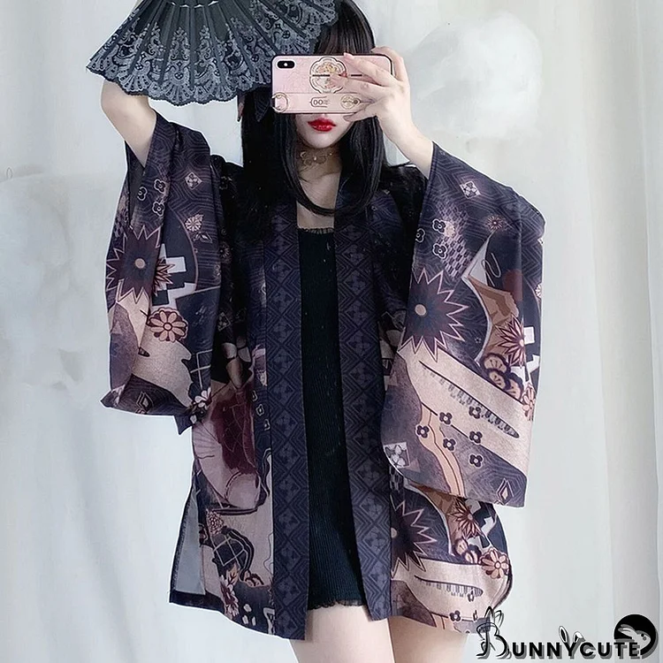 Vintage Anime Print Cardigan Kimono Outerwear