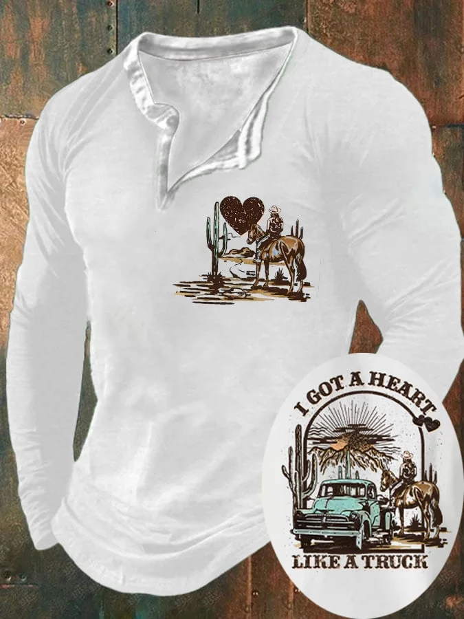 Men's I Got A Heart Like A Truck Western Print Vintage T-Shirt