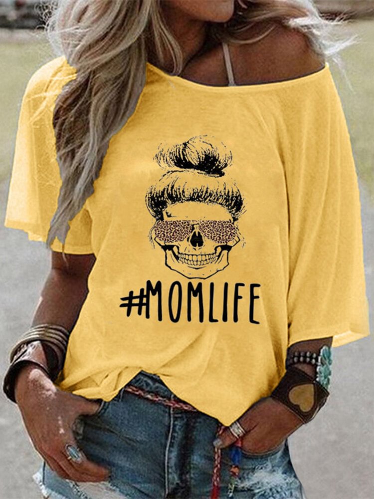 Cartoon Print Off shoulder Short Sleeve T shirt For Women P1668970