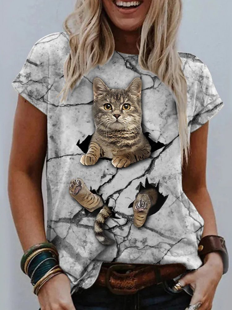 Lovely Cat Print Casual Tee