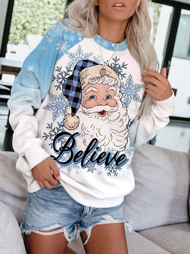 Christmas Santa Print Long Sleeve Sweatshirt