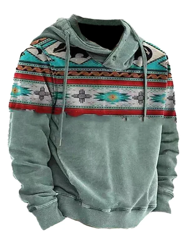 Men's Vintage Western Ethnic Split Print Hoodie Top