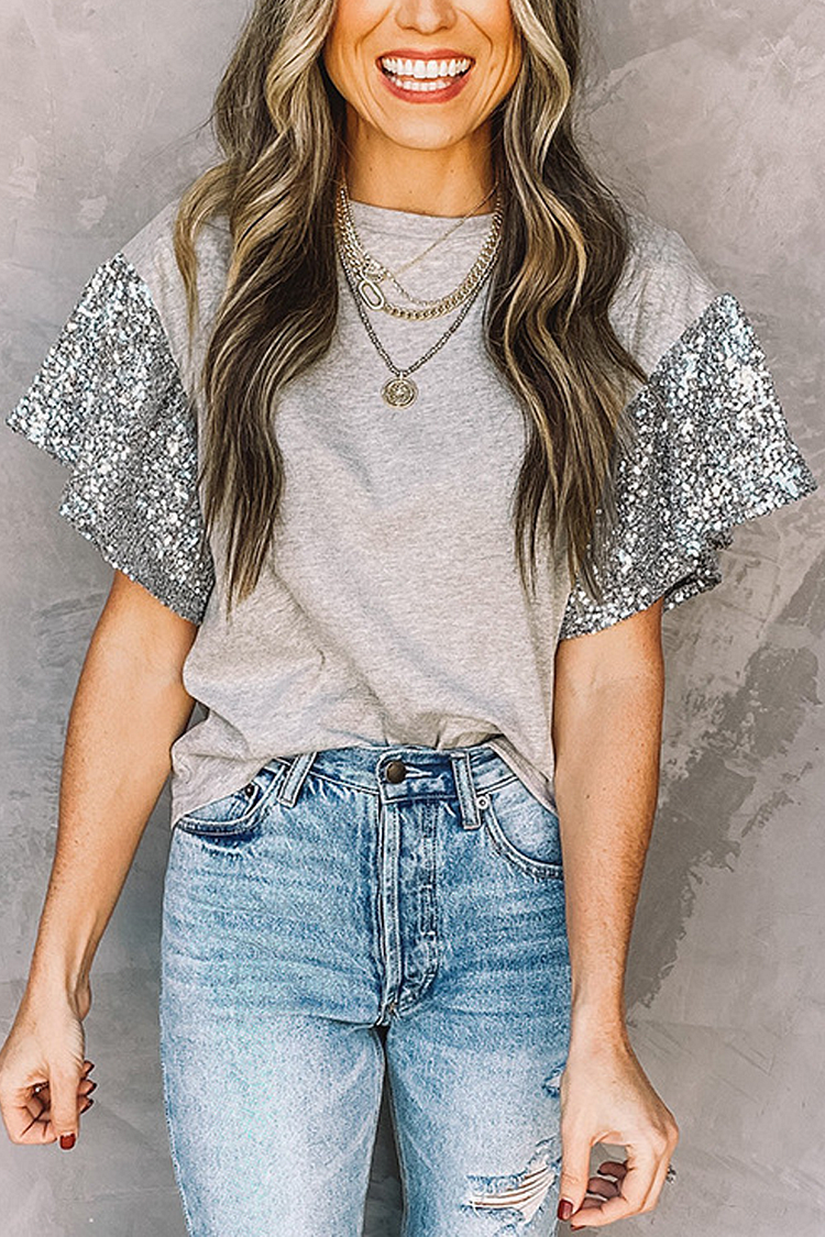 KarliDress Sequined Short Sleeve T-shirt P12750