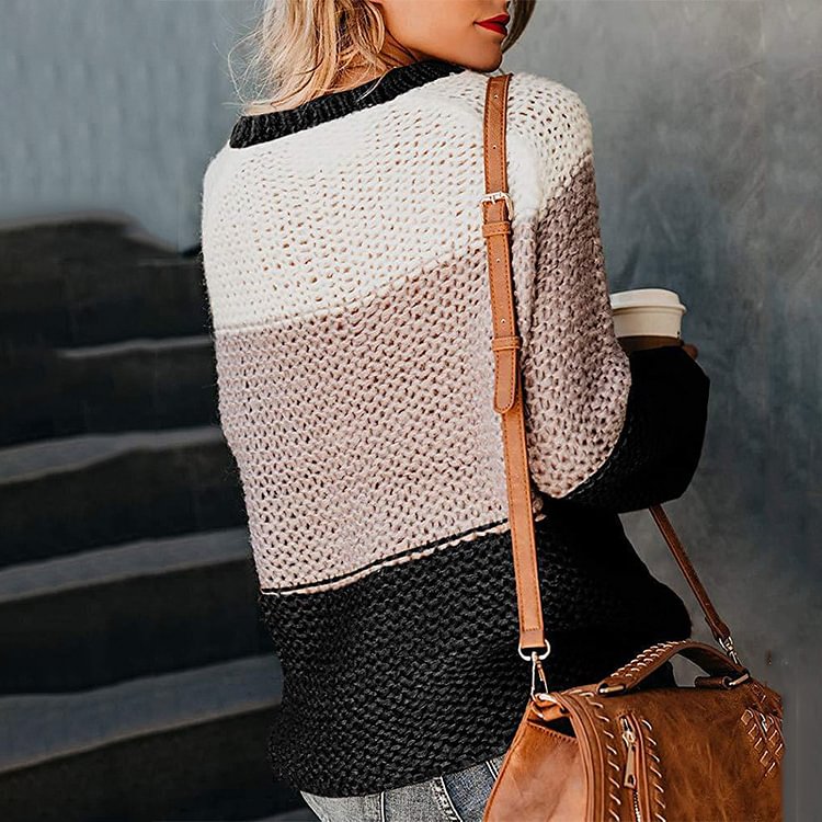 Comstylish Vintage Contrast Striped Loose Casual Sweater