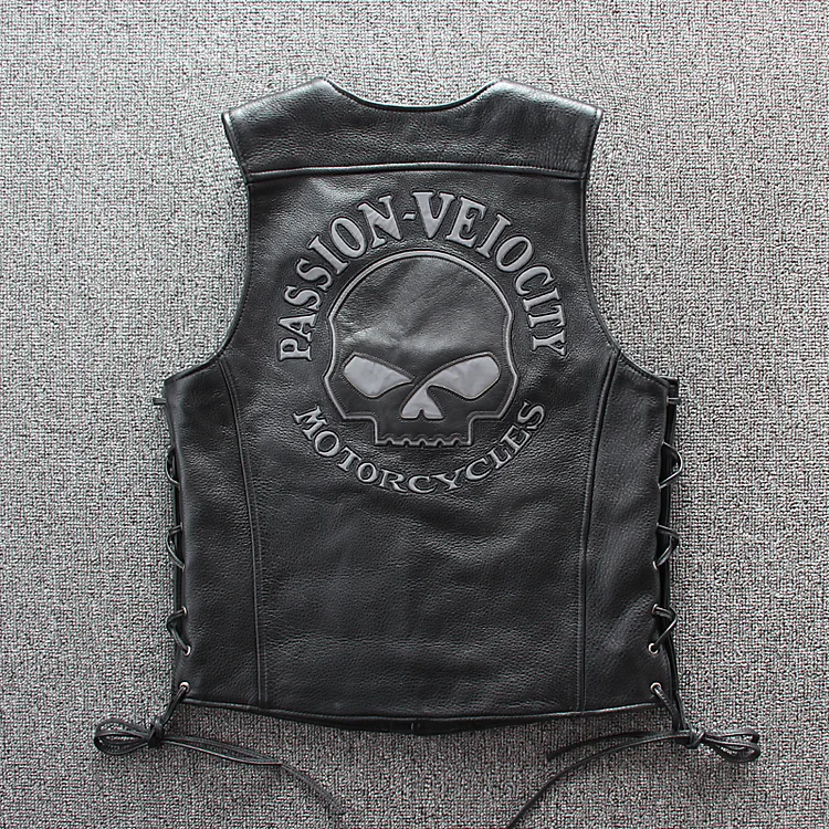 TIMSMEN Vintage Distressed Reflective Skull Motorcycle Leather Vest