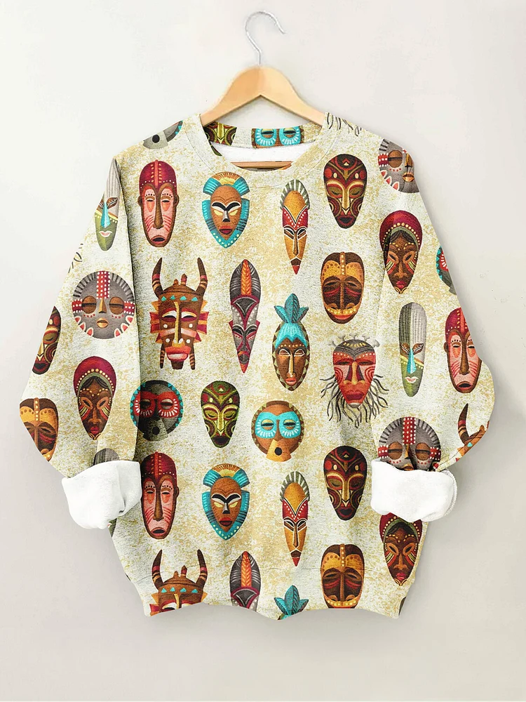 Women's African Ethnic Masks Art Print Casual Sweatshirt
