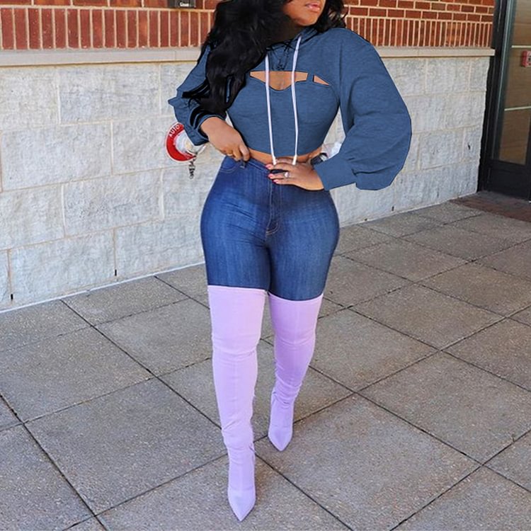 Vefave Casual Sexy Solid Color Hollow Hoodie