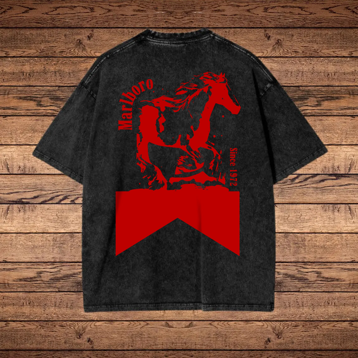 Classic Horse Design Graphic Print Washed T-shirt