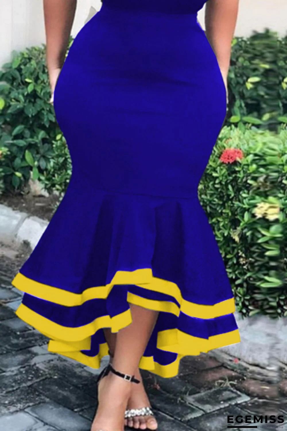 Blue Fashion Casual Patchwork Contrast Skinny High Waist Skirt | EGEMISS