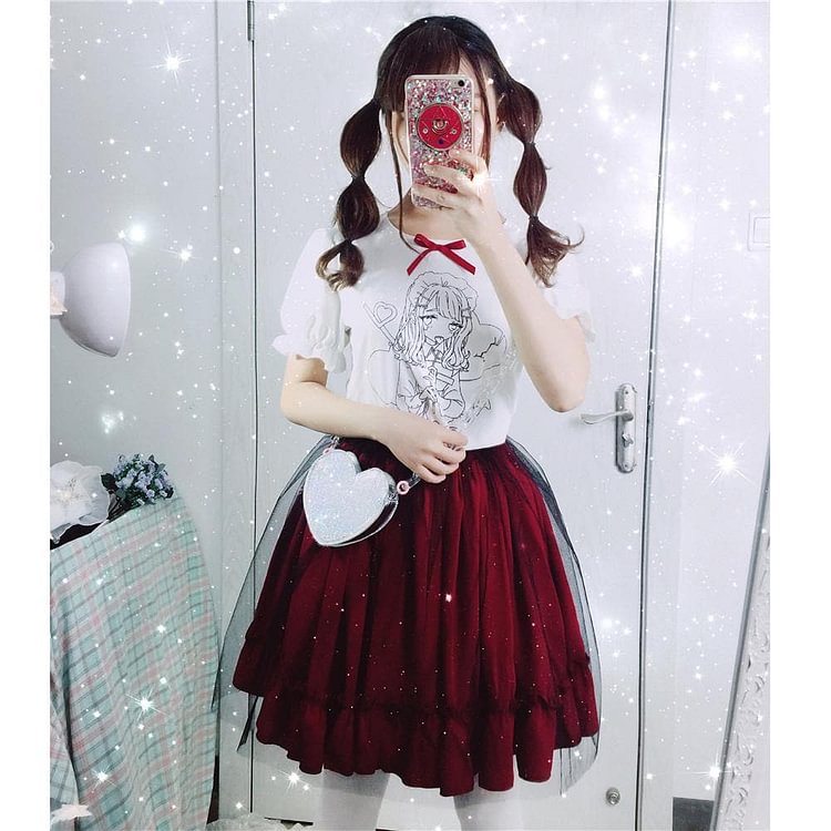 Kawaii Printing T-Shirt/Gauze Skirt SP1710172
