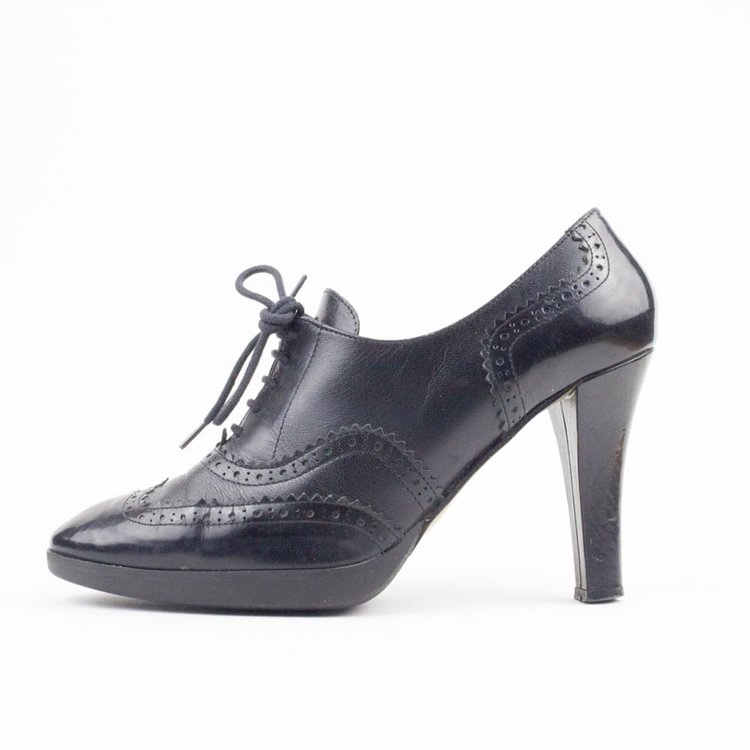 Black Oxford Heels Vintage Platform Chunky Heels |FSJ Shoes
