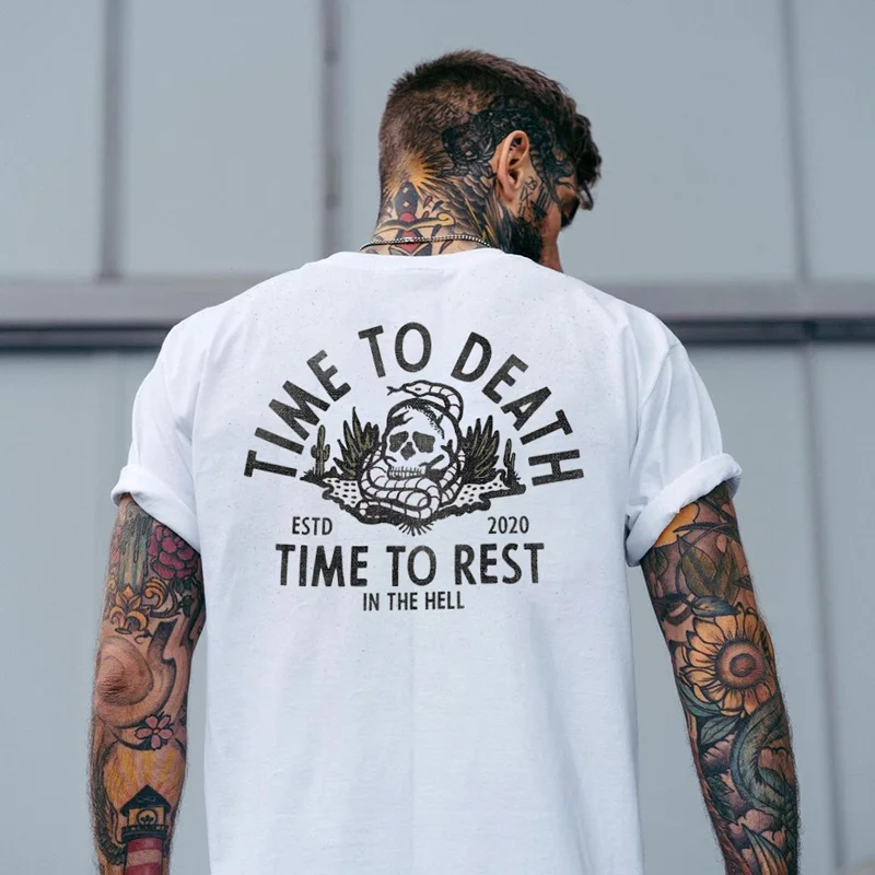 TIME TO DEATH printed loose T-shirt designer -  