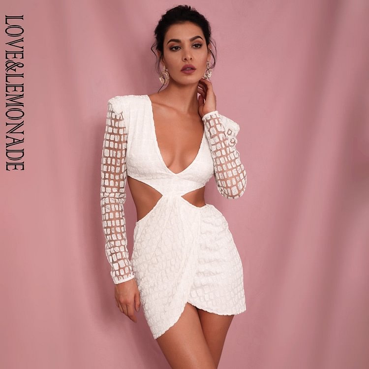 Sexy White Deep V-neck Open back Cross glitter glued Material Slim Fit Party Dress LM82065 - BlackFridayBuys