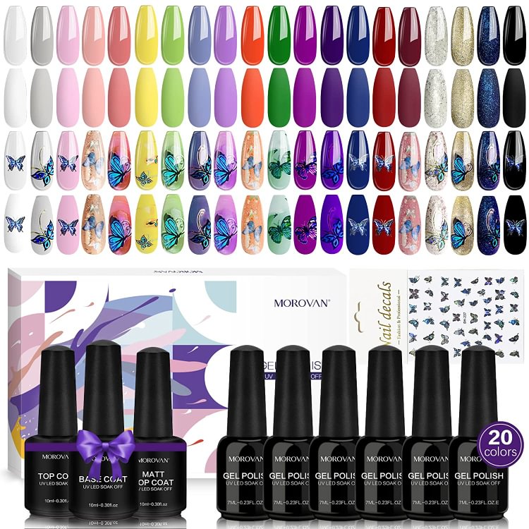 Morovan Rainbow 20 Colors Glitter Gel Nail Polish Kit GM36