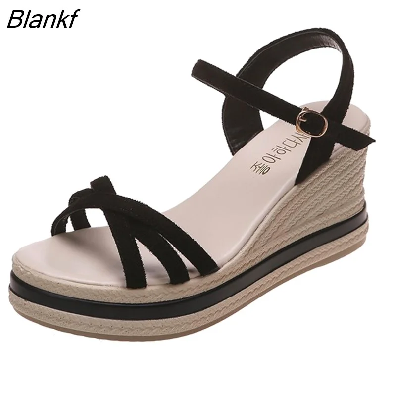 Blankf New Fashion Women Wedge Sandals Summer Platform Sandals Buckle Strap Open Toe Platform Casual Shoes Ladies Sandals