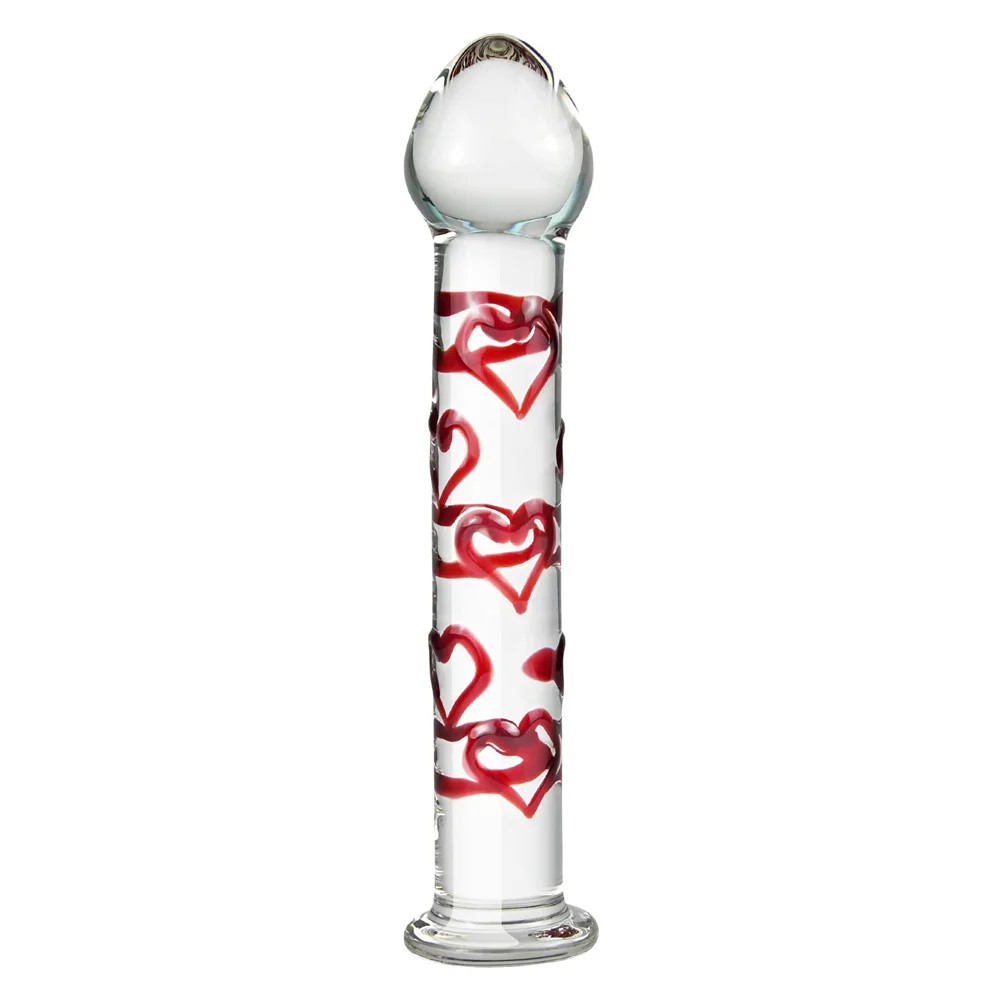 Crystal Glass Dildo G-spot Stimulation Anal Plug With Red Heart Pattern - Rose Toy