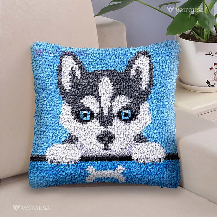 Husky Puppy Latch Hook Pillow Kit for Adult, Beginner and Kid veirousa