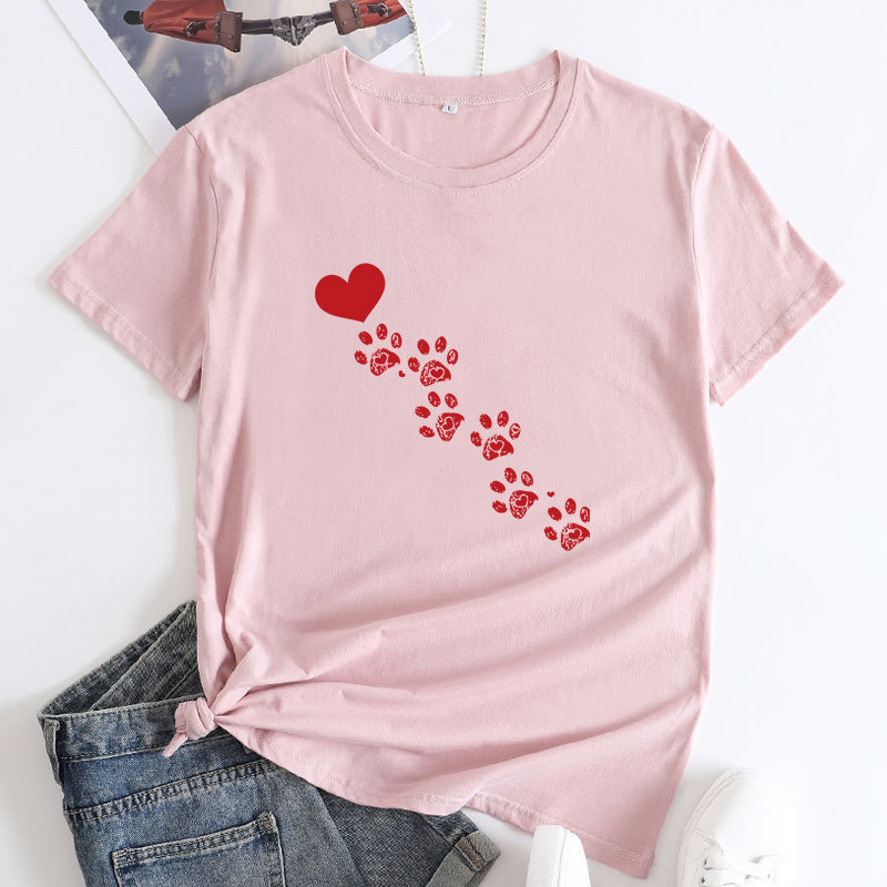 Dog Paws Heart Women's Cotton T-Shirt | ARKGET