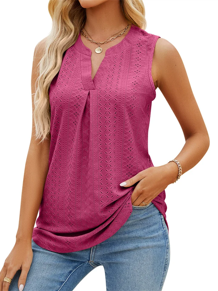 Women's Tops Summer New Solid Color Hole V-neck Slim Undershirt T-shirt Macaroon Tops