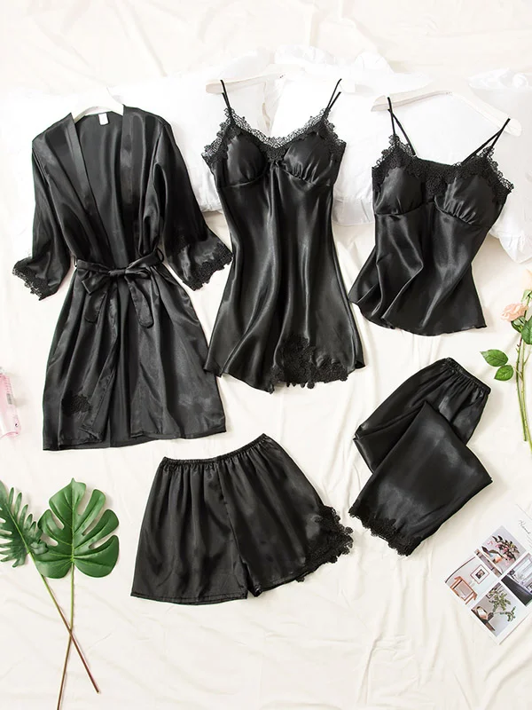 Five Pieces Thin Solid Pajama Set