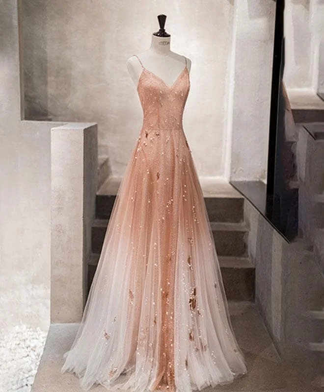 Unique Pink Tulle Long Prom Dress, Tulle Evening Dress A044