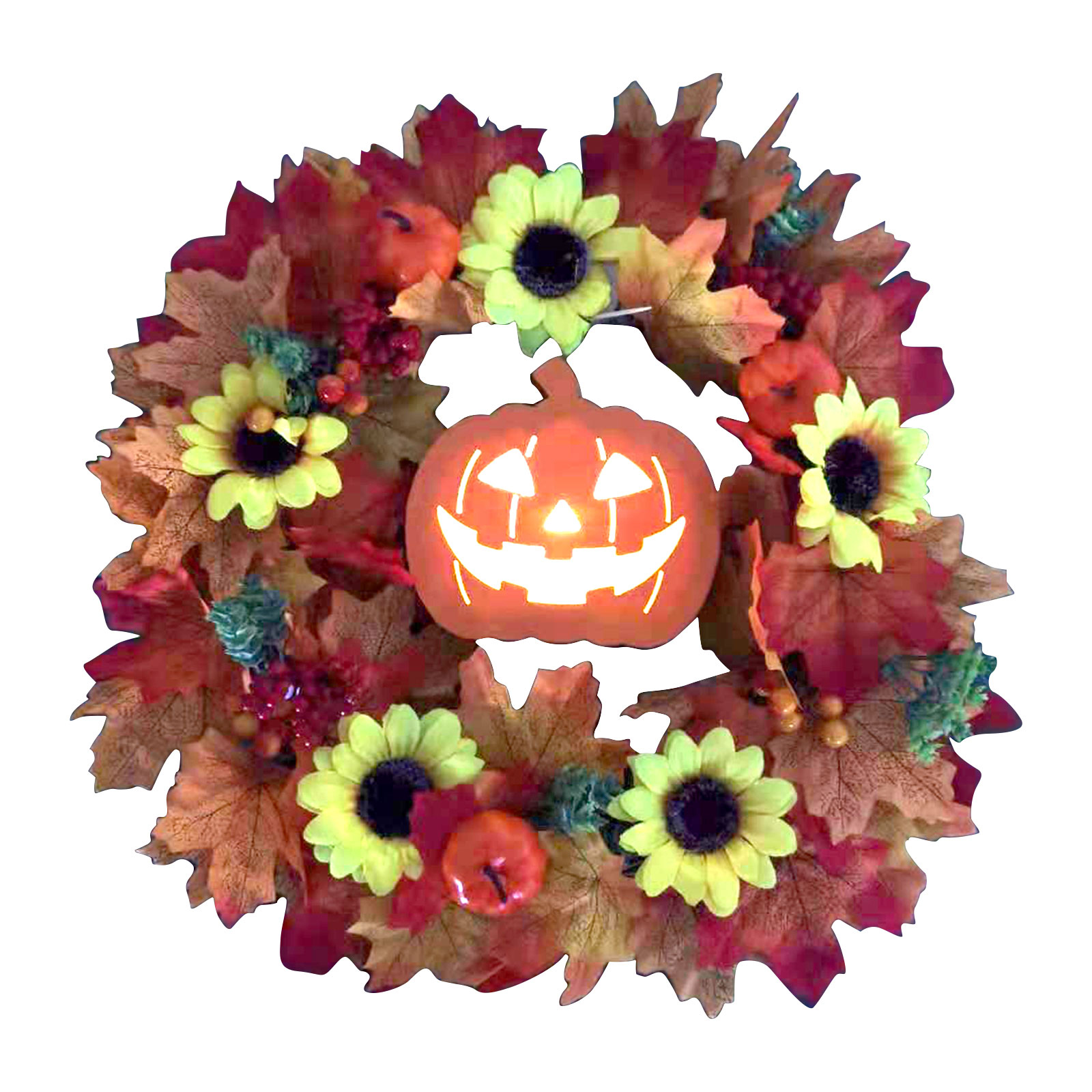 12 inch Pumpkin Wreath with Pinecone Berry Light Halloween Front Door Decor, 501 Original
12 inch Pumpkin Wreath with Pinecone Berry Light Halloween Front Door Decor, 501 Original