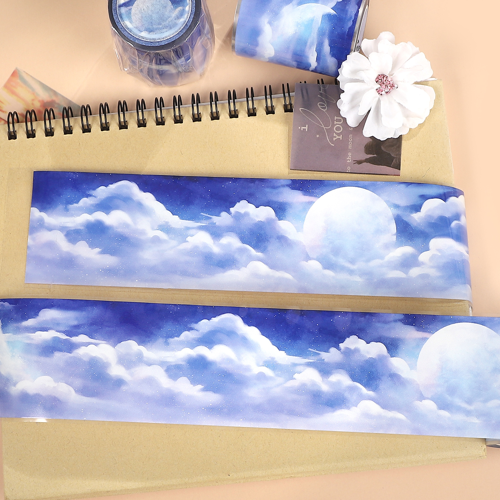 PETテープ - 55mm×5m ヴィンテージブルー ク 夜空 月 雲