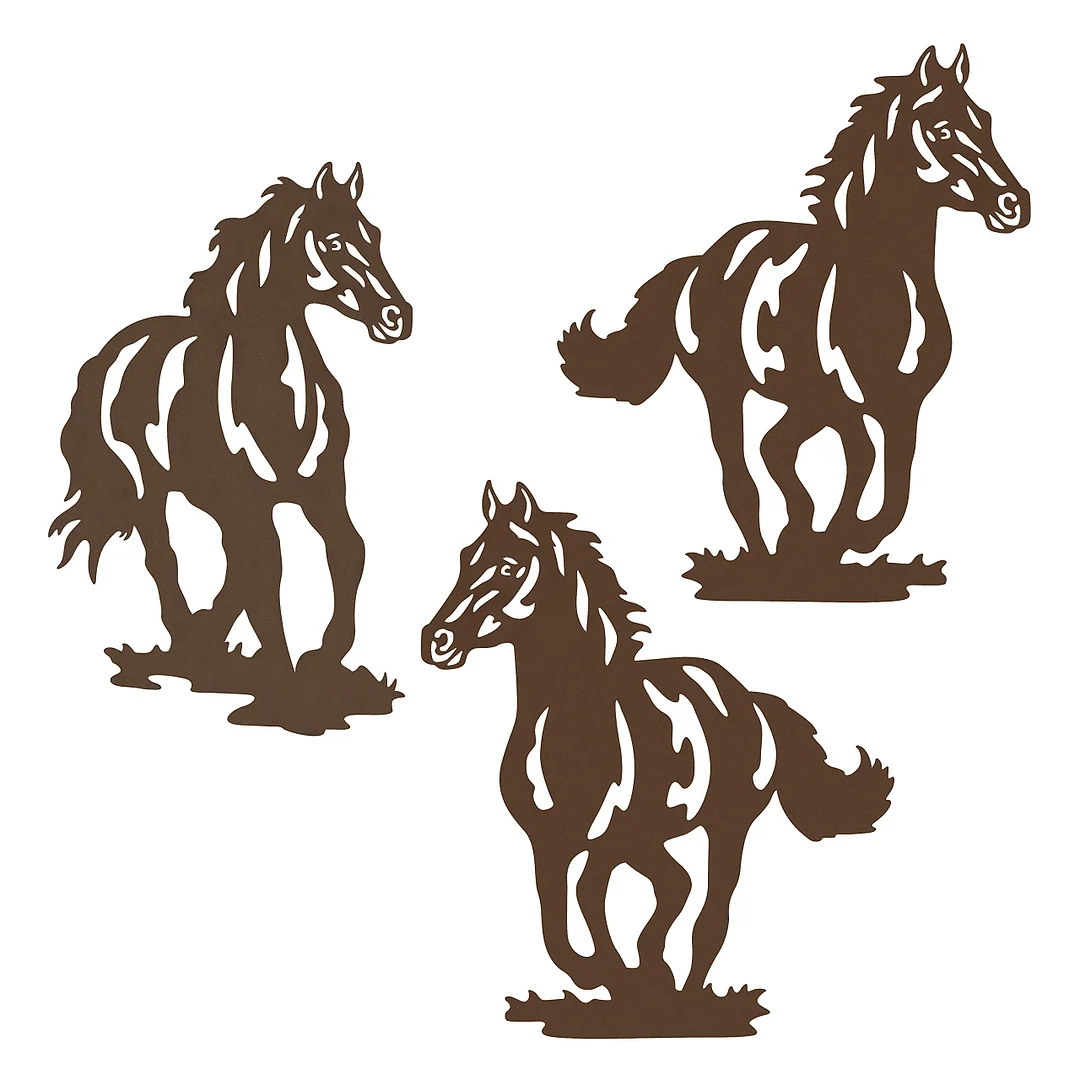 3pcs Brown Metal Horse Wall Art Decor