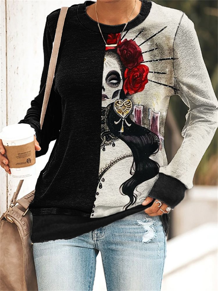 Day Of The Dead Goddess Contrast Color Sweatshirt