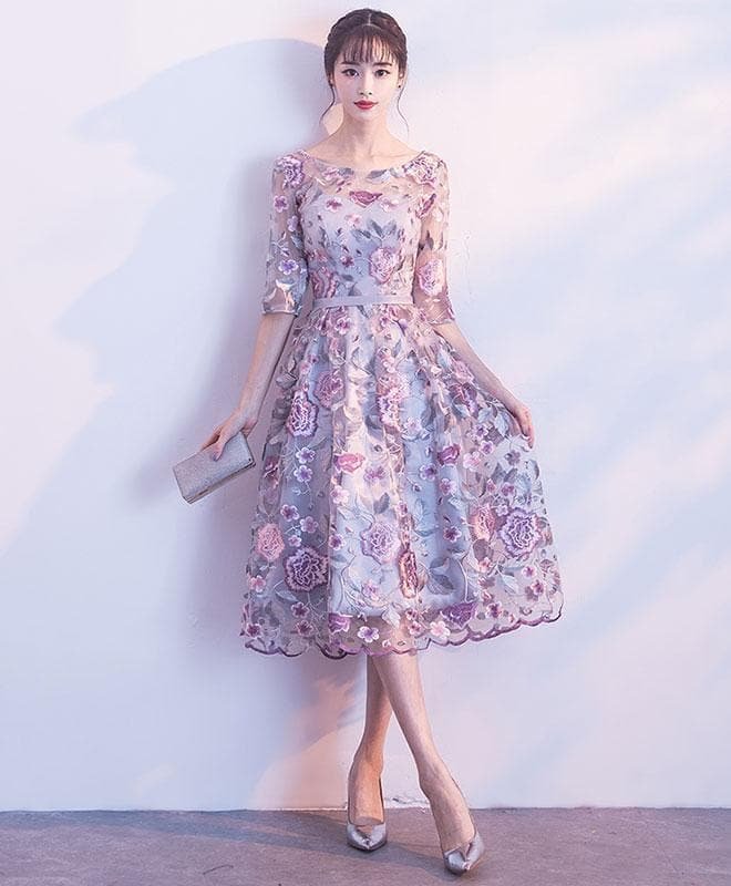 Unique Round Neck Tulle Lace Short Prom Dress Bridesmaid Dress