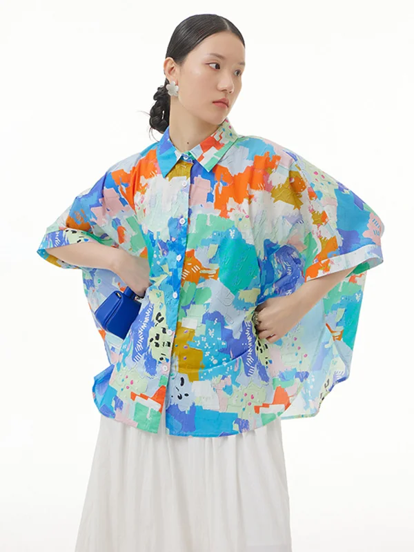 Urban Fashion Roomy Multi-Colored Stamped Blouse Top