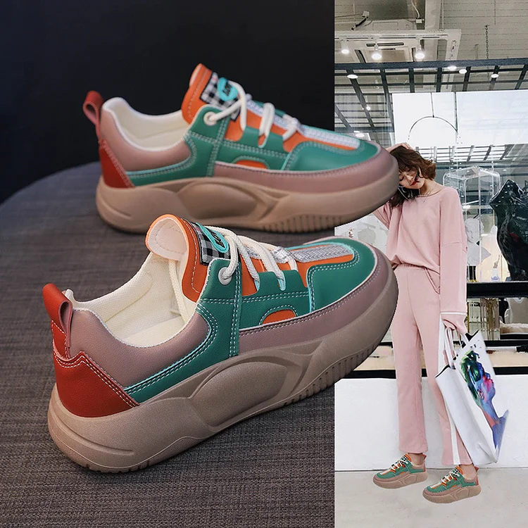 Spring and autumn new senior retro casual shoes comfortable all build platform shoes match color plate shoes female_ ecoleips_old
