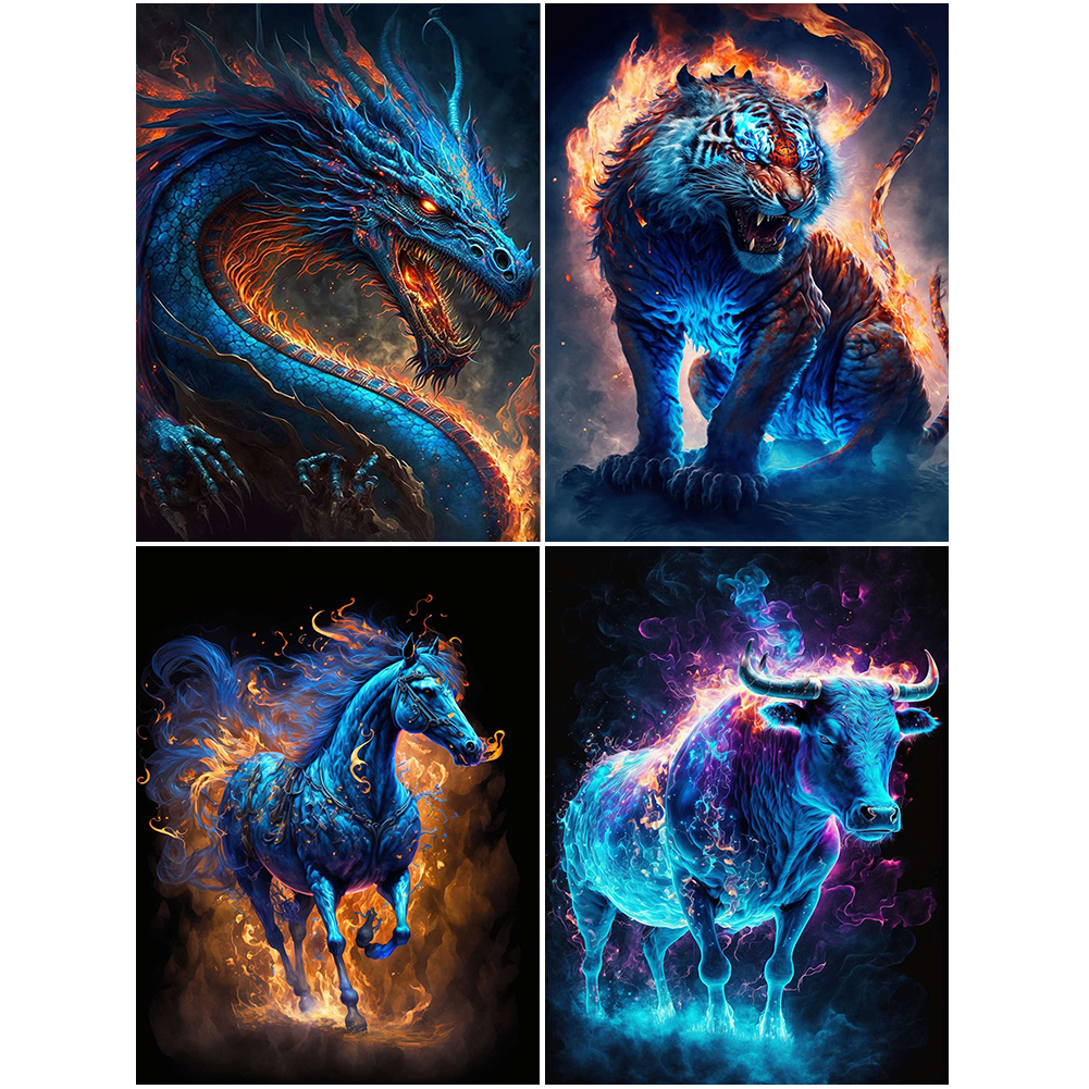 4PCS Magic Version Of The Twelve Zodiac Signs 30*40CM(Canvas) Full Round  Drill Diamond Painting