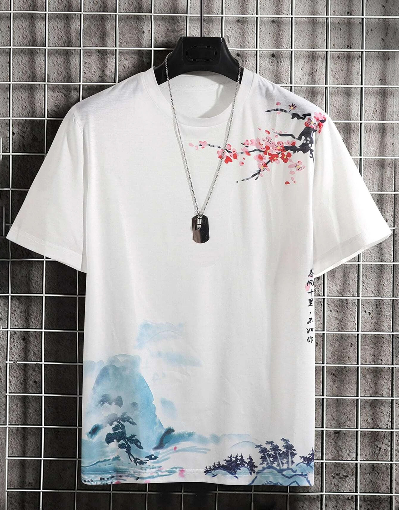 Manfinity Homme Men Floral & Chinese Letter Graphic Tee / TECHWEAR CLUB / Techwear