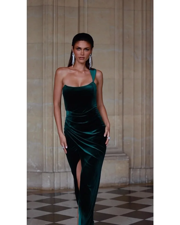 2024ss sexy one-side slit pleated dress