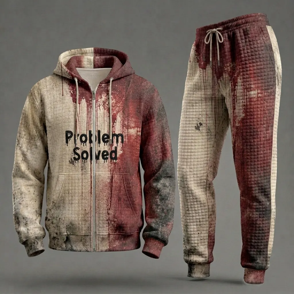 Stitched Skull Split-Color Hoodie & Joggers Set – Premium Cotton