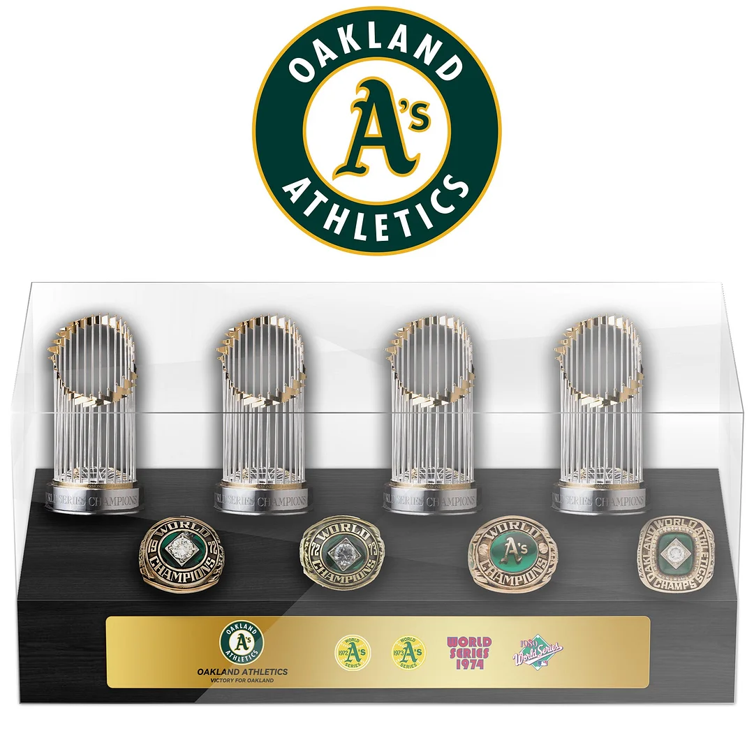 Oakland Athletics MLB World Series Championship Trophy And Ring Display Case
