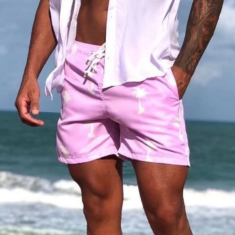 Men's Holiday Seaside Beach Casual Coconut Print Shorts