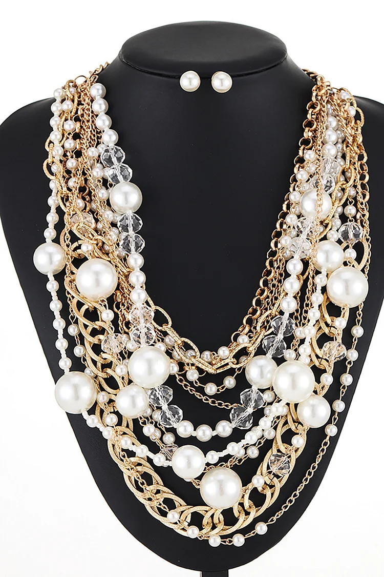 Retro Multi-Layered Pearl Crystal Necklaces