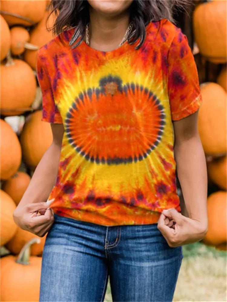 Fall Pumpkin Tie Dye Comfy T Shirt