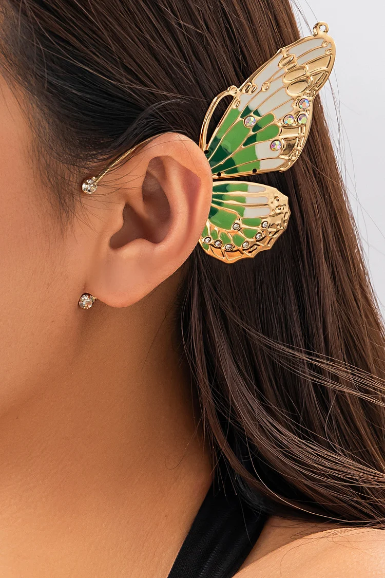 Rhinestone Alloy Butterfly Pleated Clip Earrings