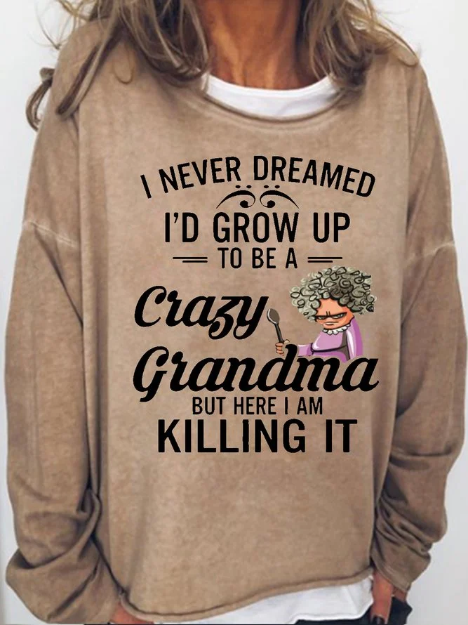Long Sleeve Crew Neck Women's Funny Text Letter Grandma Sweatshirt