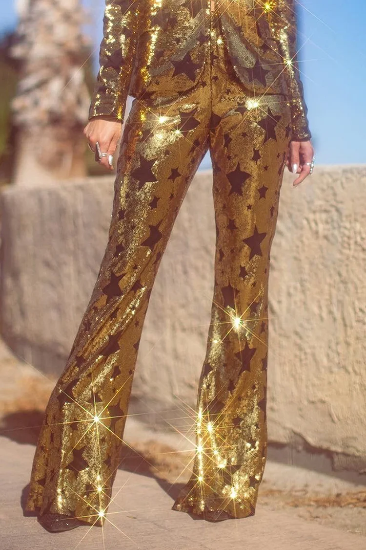 Star Sequin Flare Pant-Gold