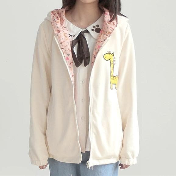 Blue/Beige/Pink Mori Girl Kawaii Girafe Fleece Hoodie Coat SP154021