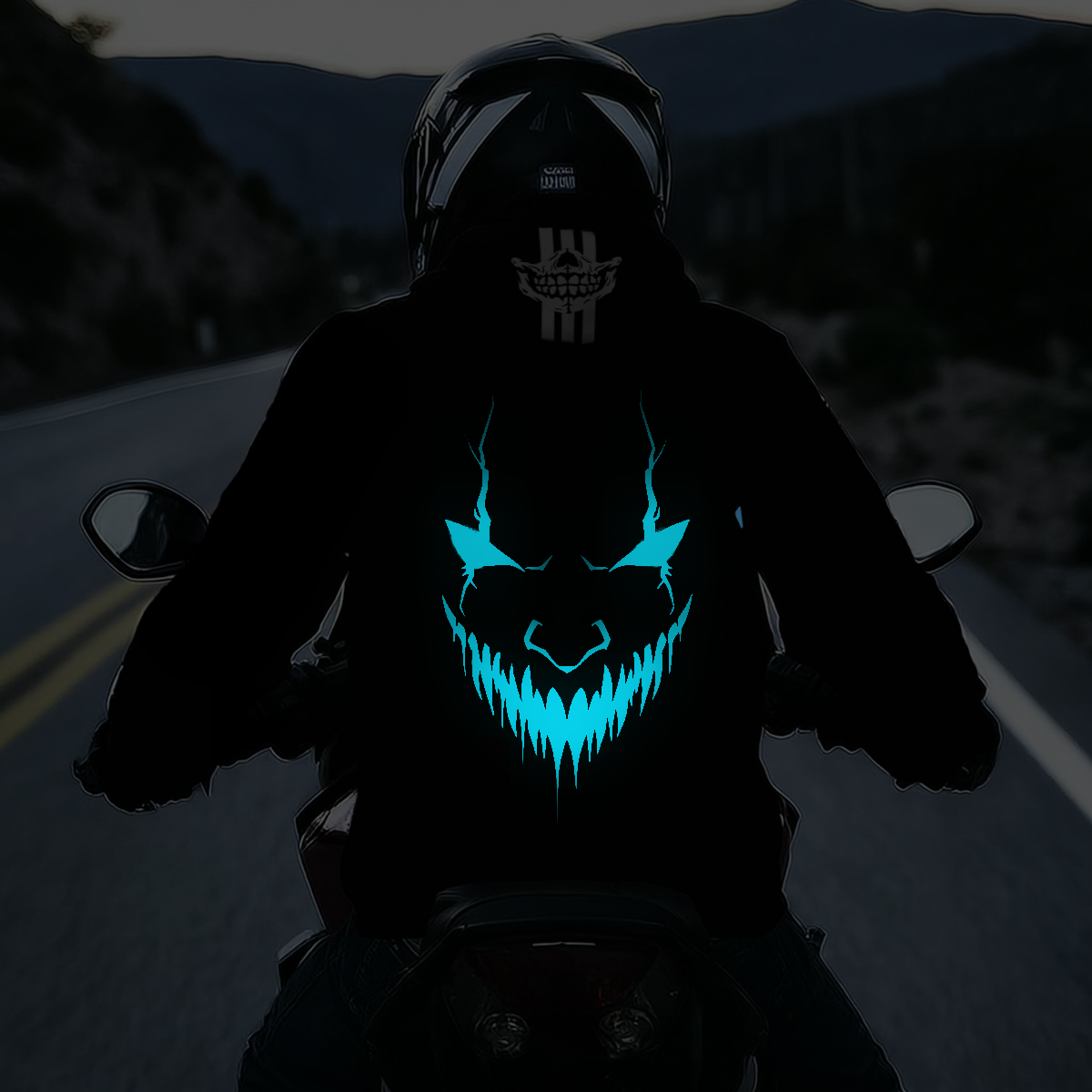 Luminous Devil Face Graphic Motorcycle Hoodie
