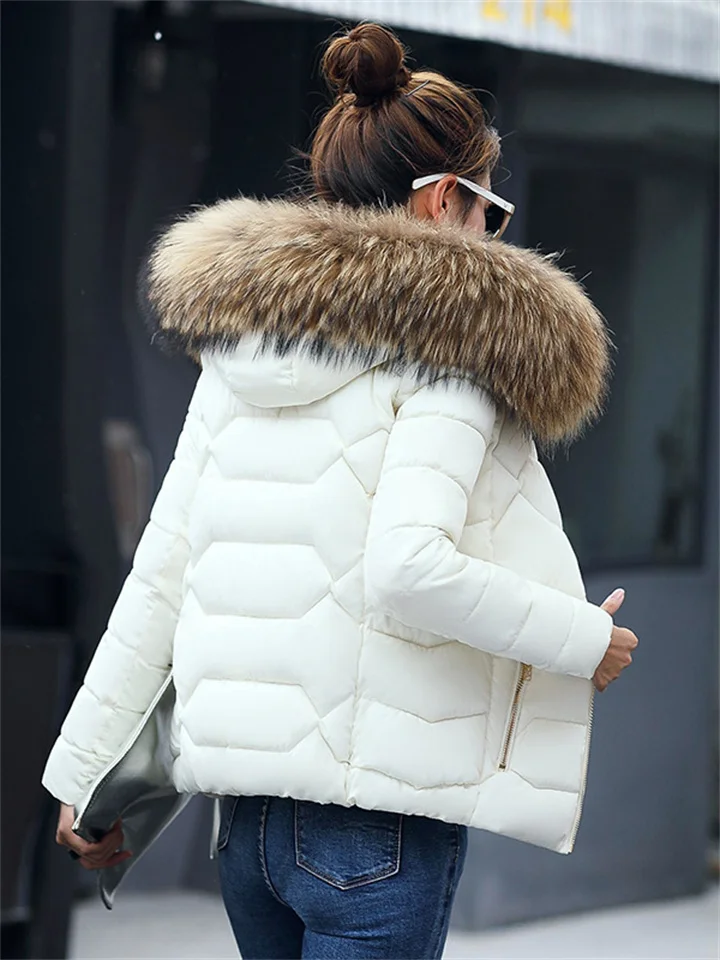Women's Winter Jacket Puffer Jacket Hoodie Jacket Street Daily Going out Winter Fall Regular Coat Regular Fit Warm Breathable Cute Streetwear Jacket Long Sleeve Solid Color Fur Trim Pocket Pink Gray-JRSEE